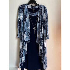 R&M Richards Women's Dress and Jacket Set‎ Floral Blue Size 16 Evening Party NWT